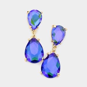 Royal Blue Dangle Crystal Teardrop Earrings 1.4 Inch Evening Drop Link Womens